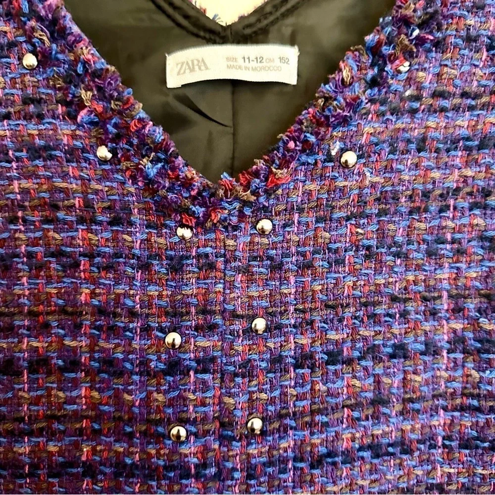 Zara Teen Purple Blue Pink Tweed Jumper Dress Size 11-12